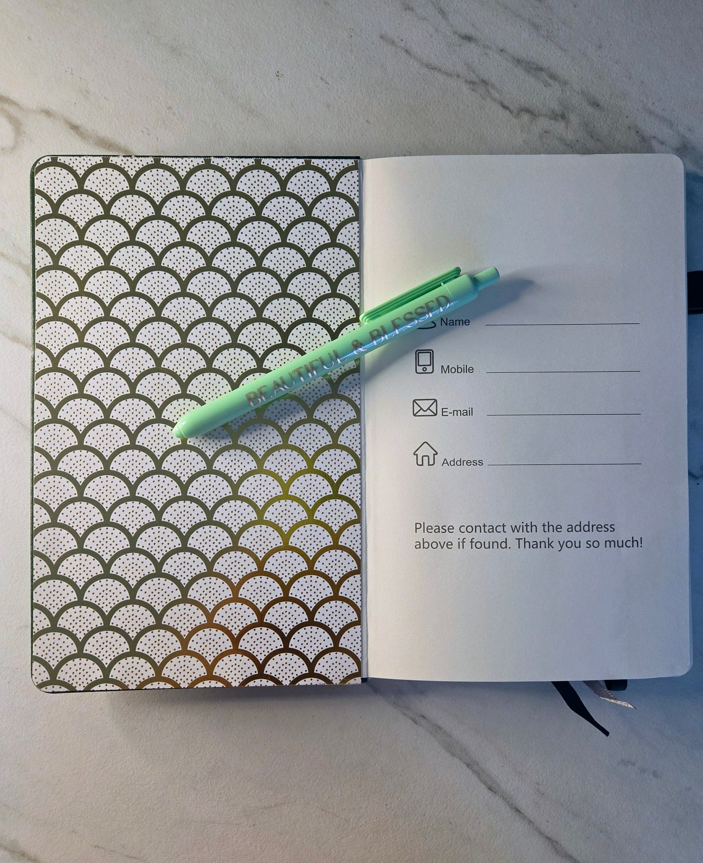 Beautiful Journal, Unique Keepsake, Green and Gold