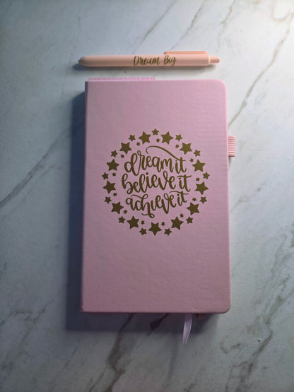 Dream It Believe It Achieve It Journal, Unique Keepsake, Pink and Gold