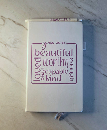 You Are Beautiful Journal, Unique Keepsake, White and Lavender