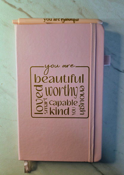You Are Beautiful Journal, Unique Keepsake, Pink and Gold