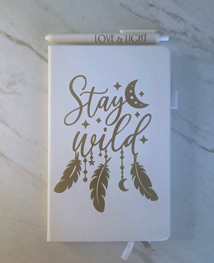 Stay Wild Journal, Unique Keepsake, White and Gold