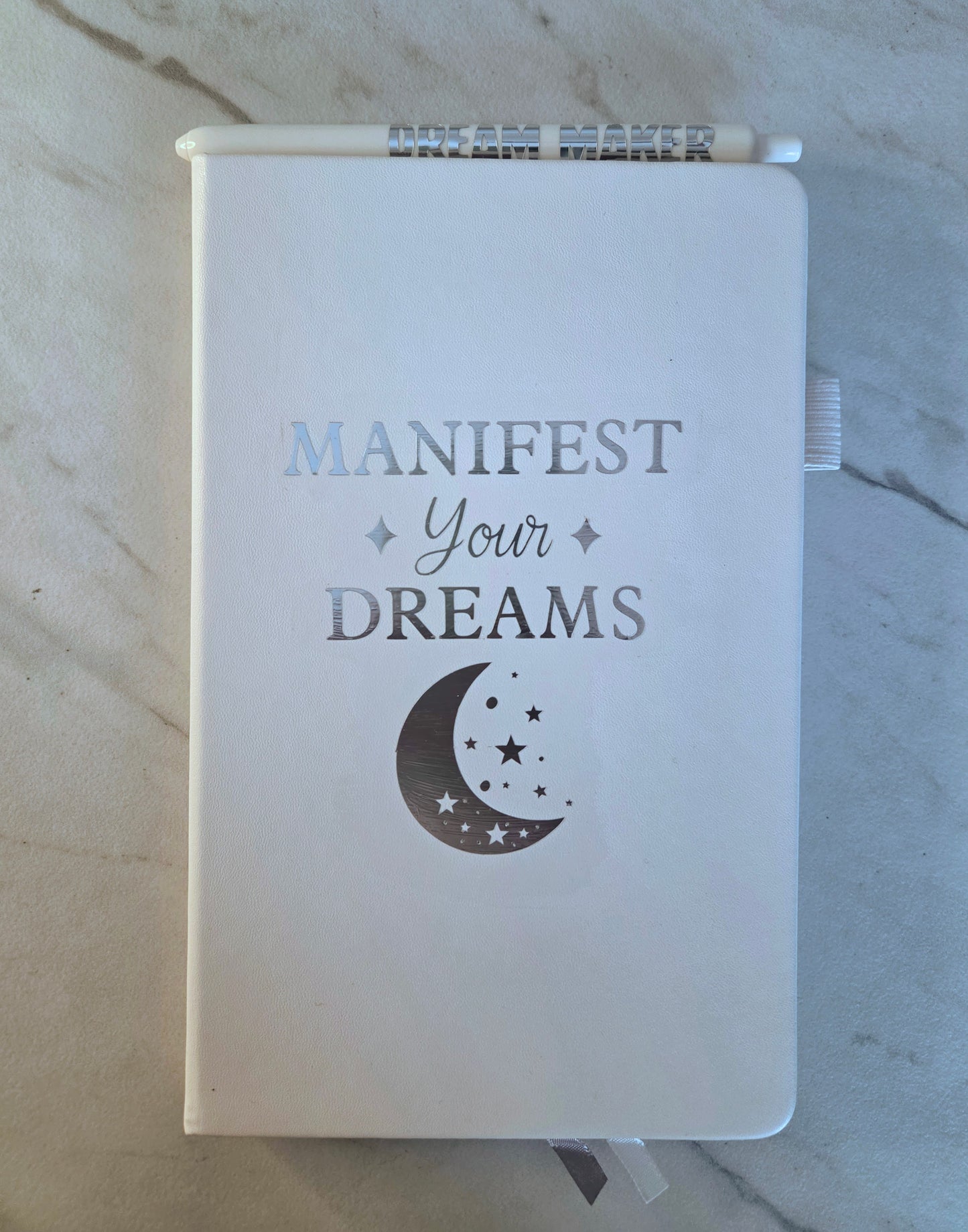 Manifest Your Dreams Journal, Gift Idea, Unique Journal, White and Silver