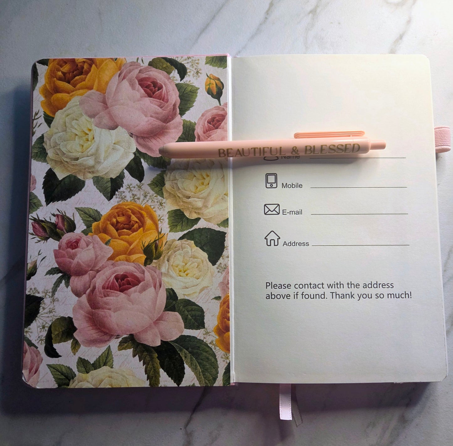 Beautiful Rose Journal, Unique Keepsake, Pink and Gold