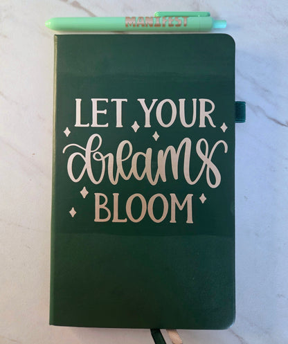 Let Your Dreams Bloom Journal, Unique Keepsake, Green and Gold