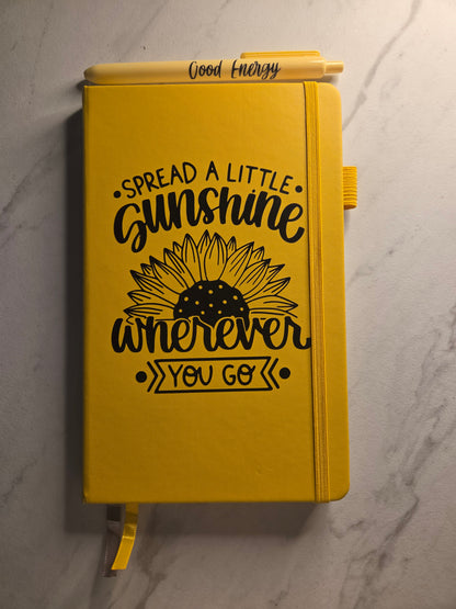Spread A Little Sunshine, Gift Idea, Unique Journal, Sunflowers, Yellow and Black