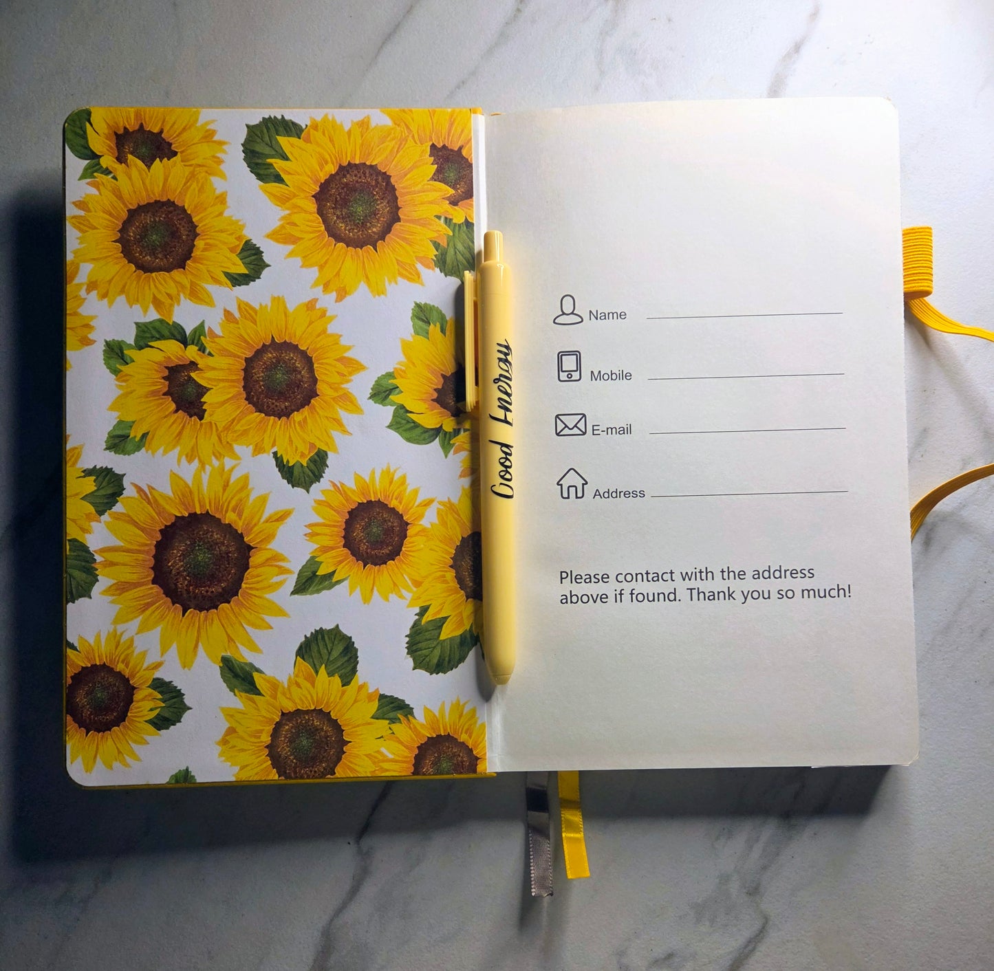 Spread A Little Sunshine, Gift Idea, Unique Journal, Sunflowers, Yellow and Black