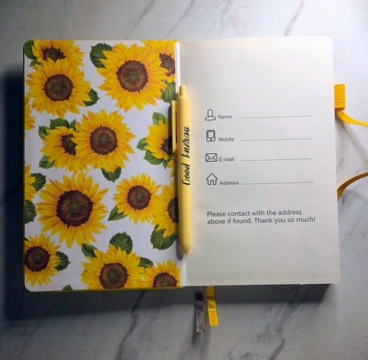 Spread A Little Sunshine, Gift Idea, Unique Journal, Sunflowers, Yellow and Black