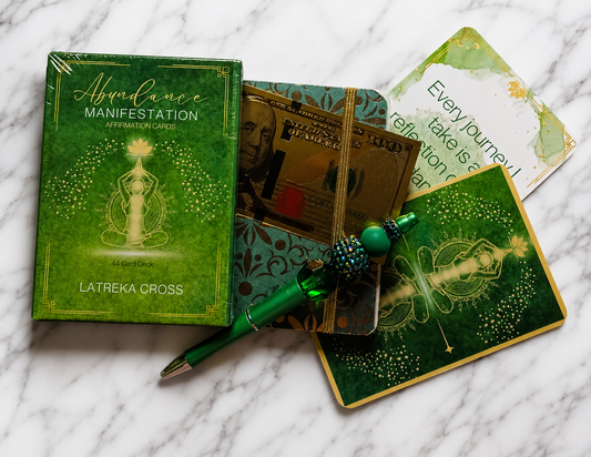 Abundance Manifestation Affirmation Cards Set | 44 Affirmation Cards with Angel Numbers, Handmade Journal & Beaded Pen | Spiritual Gift for Manifestation, Self-Care & Positive Mindset